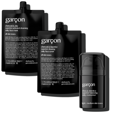 Garçon Men's Skincare Set 3 - Face Mask, Scrub & Moisturize
